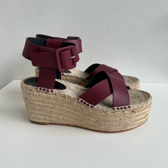 Celine Espadrilles Burgundy Leather Sandals Platform Shoes size 35 NEW - Picture 1 of 9
